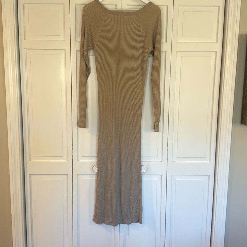 Splendid NWT cashblend tan ribbed long sleeve sweater dress large - Picture 8 of 13